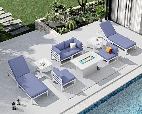 Miniatura 441 de NICESOUL 7 Piece White Powder-Coated Aluminum Patio Furniture with Fire Pit Table, 29 Inch Extra Wide Outdoor Sectional Sofa for 6, High-End Heavy