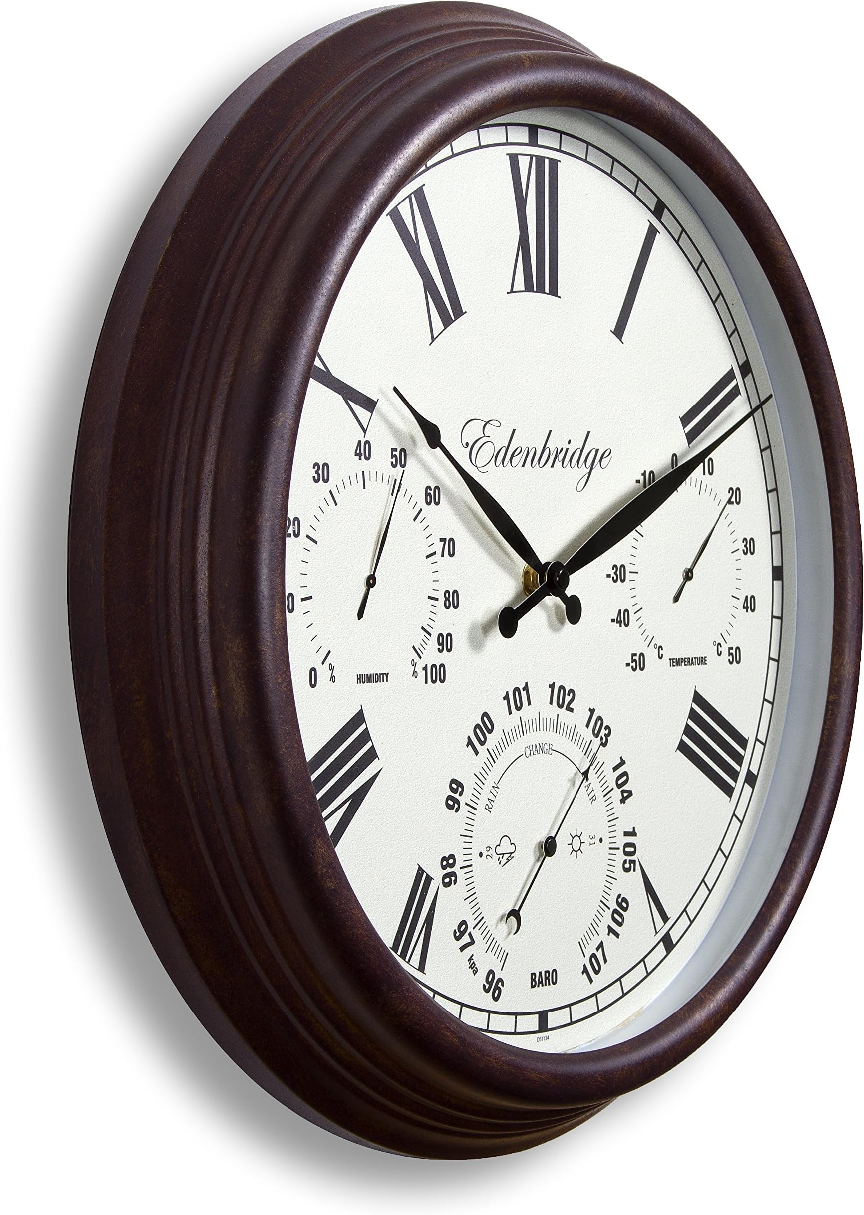 Outdoor Garden Wall Clock Thermometer Humidity Meter Barometer 38cm rust colour