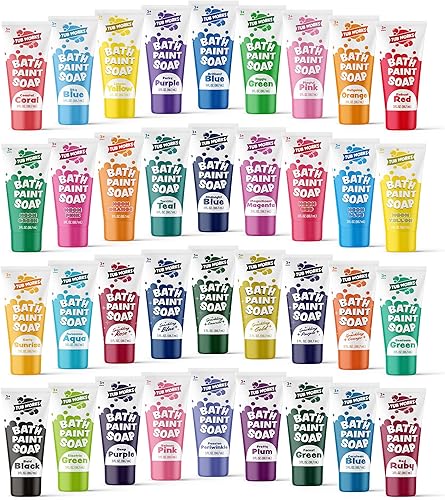 Tub Works® Jabón de pintura de baño, paquete de 36 | Pintura de baño no tóxica, lavable para niños pequeños y niños | Juguetes de baño para niños