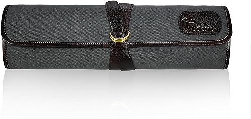 Boldric Bolsa de lona de algodón para cuchillos de chef con gancho DD Estuche profesional de lona de viaje con ribete de piel de búfalo de agua, 7