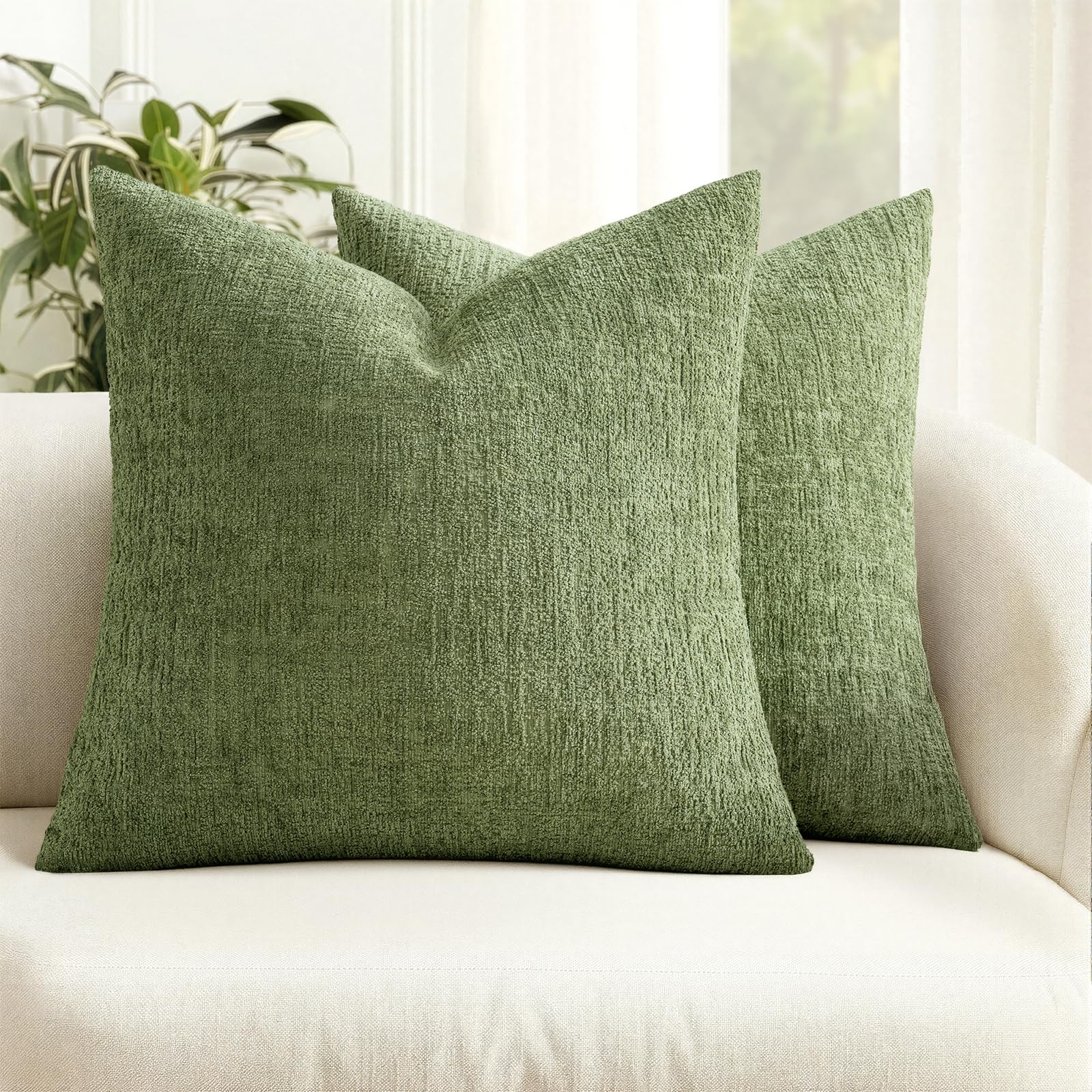 MIULEE Decorative Throw Pillow Covers 18x18 Pack of 2 Beige Couch Pillow Covers Soft Cozy Textured Chenille Pillowcases for Home Decor Sofa Living Room Cushion Bedroom — view 20