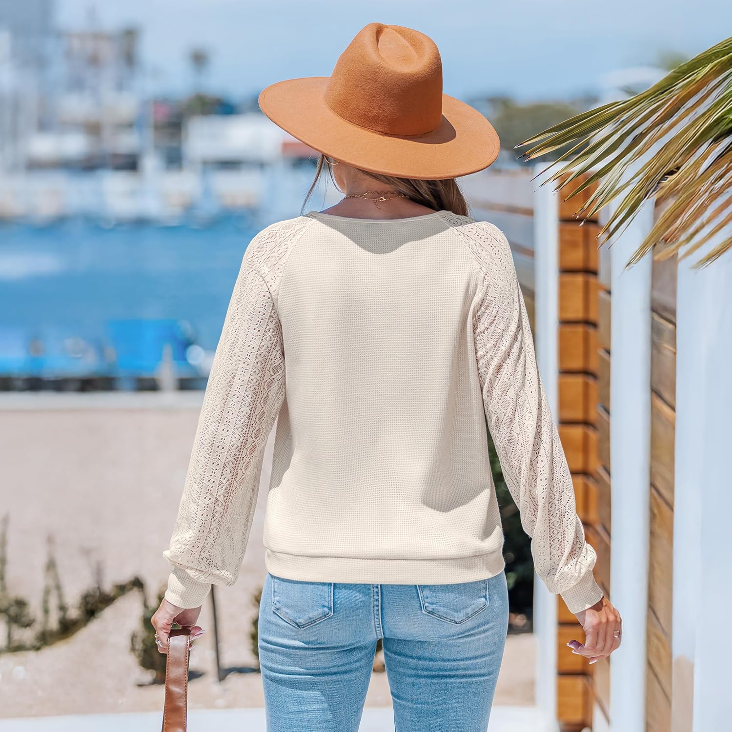 CUPSHE Women's Casual Long Lace Sleeve V Neck Tops 2025 Fall Loose Shirts Blouse - Image 7