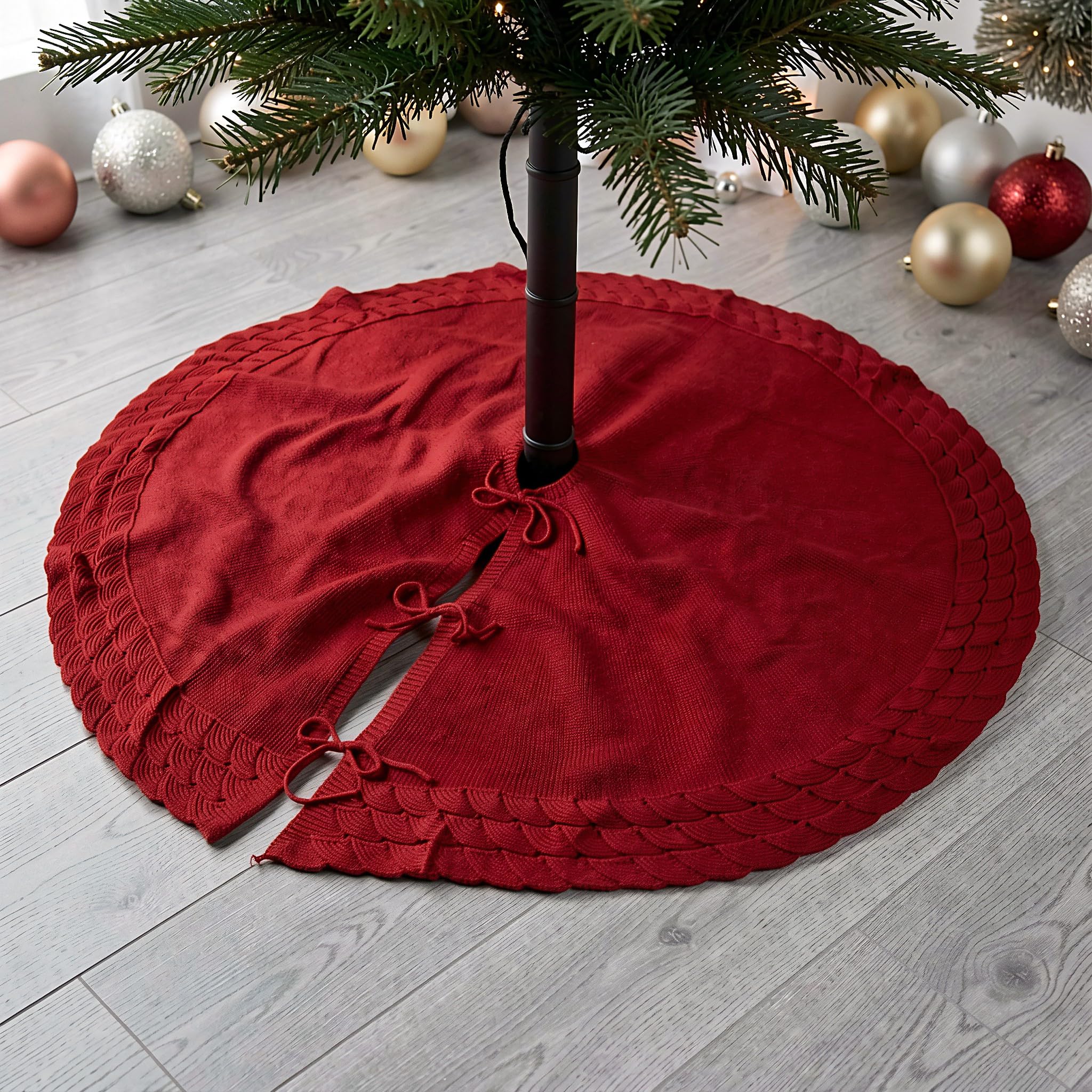 UKCOCO Accogliente gonna rossa per albero di Natale, copertura rotonda