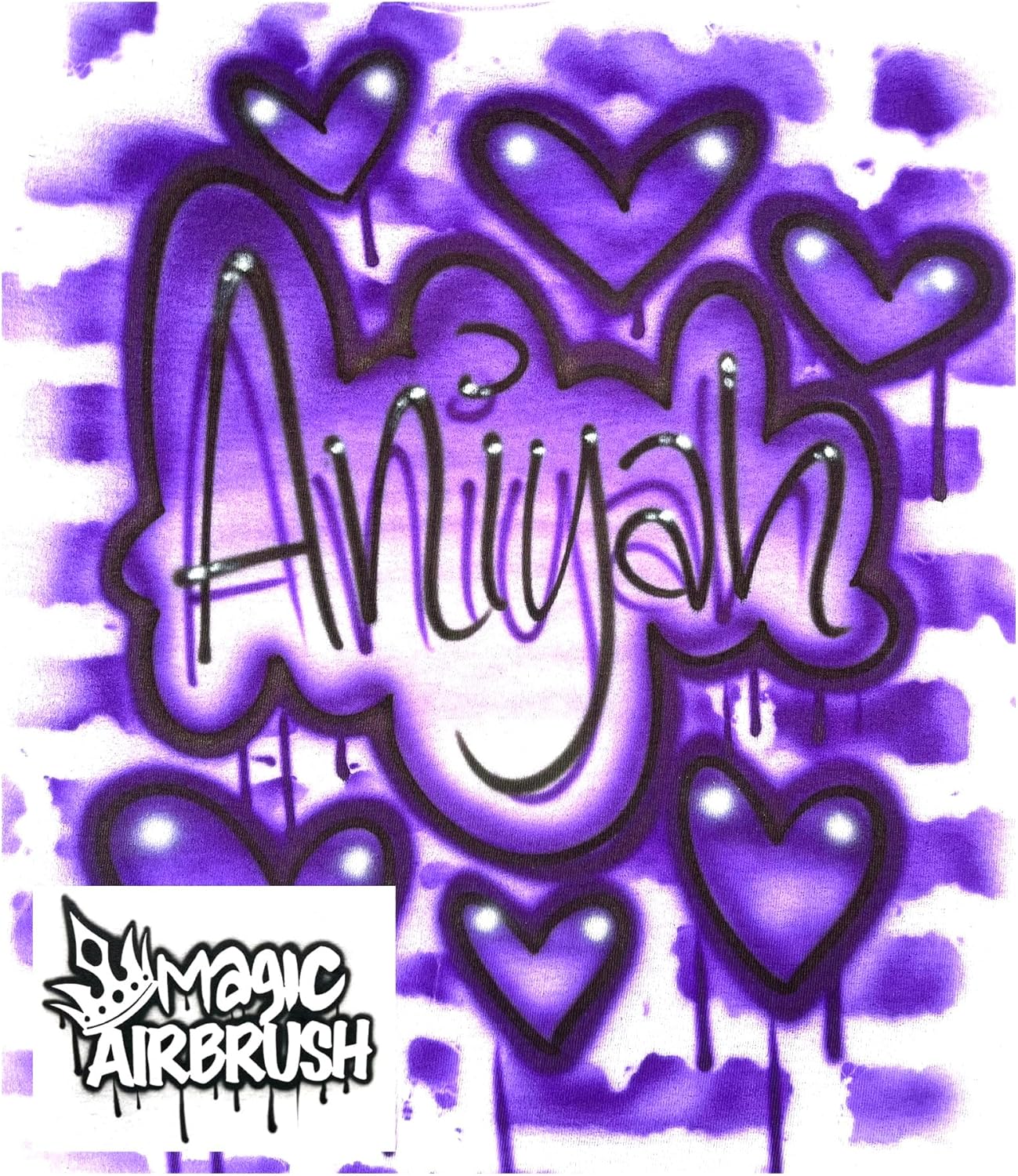 Airbrush Hip Hop Graffiti 80's 90's T shirt, Purple Brick Wall and Hearts