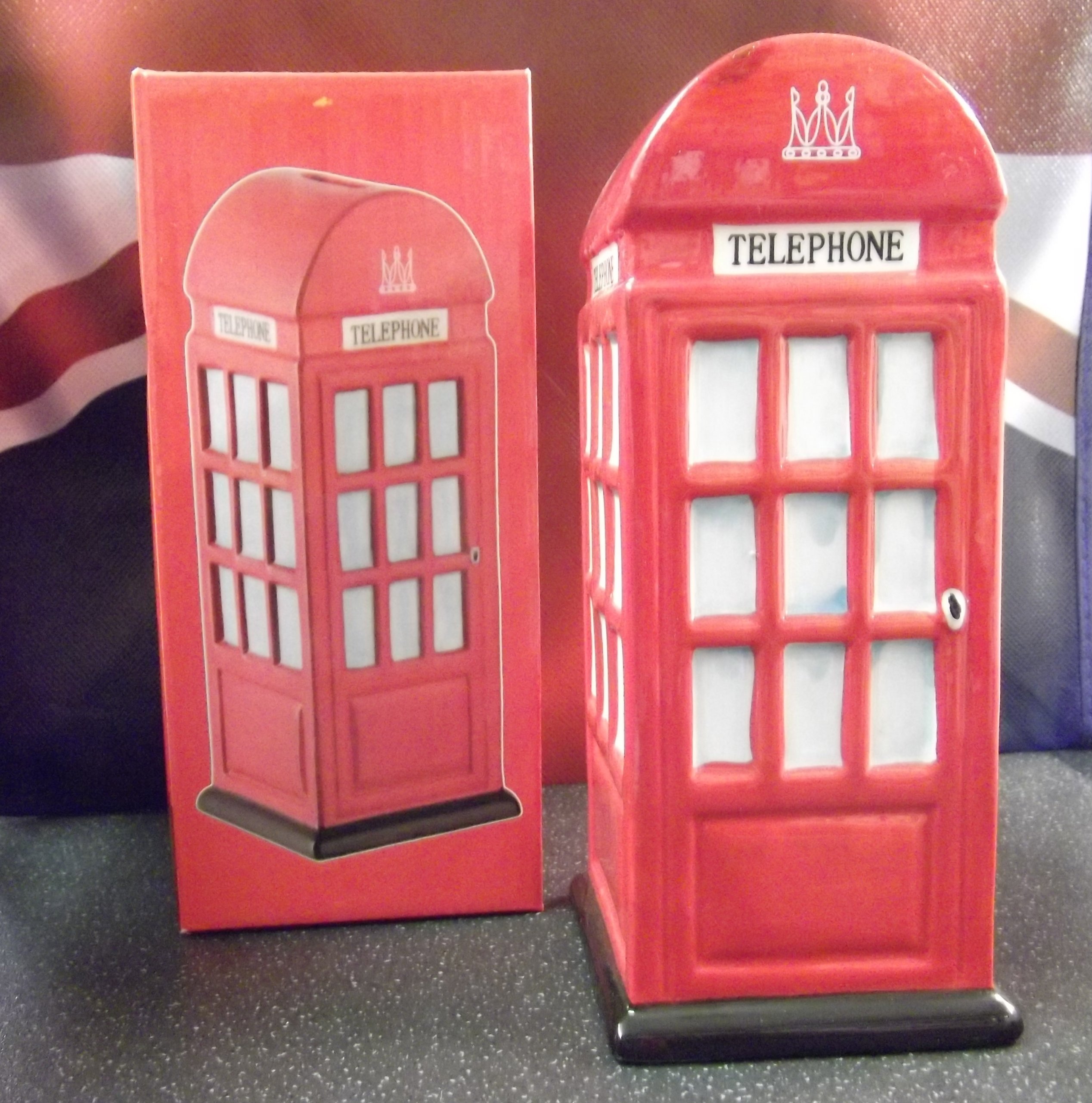 RED TELEPHONE BOX MONEY BOX - CERAMIC
