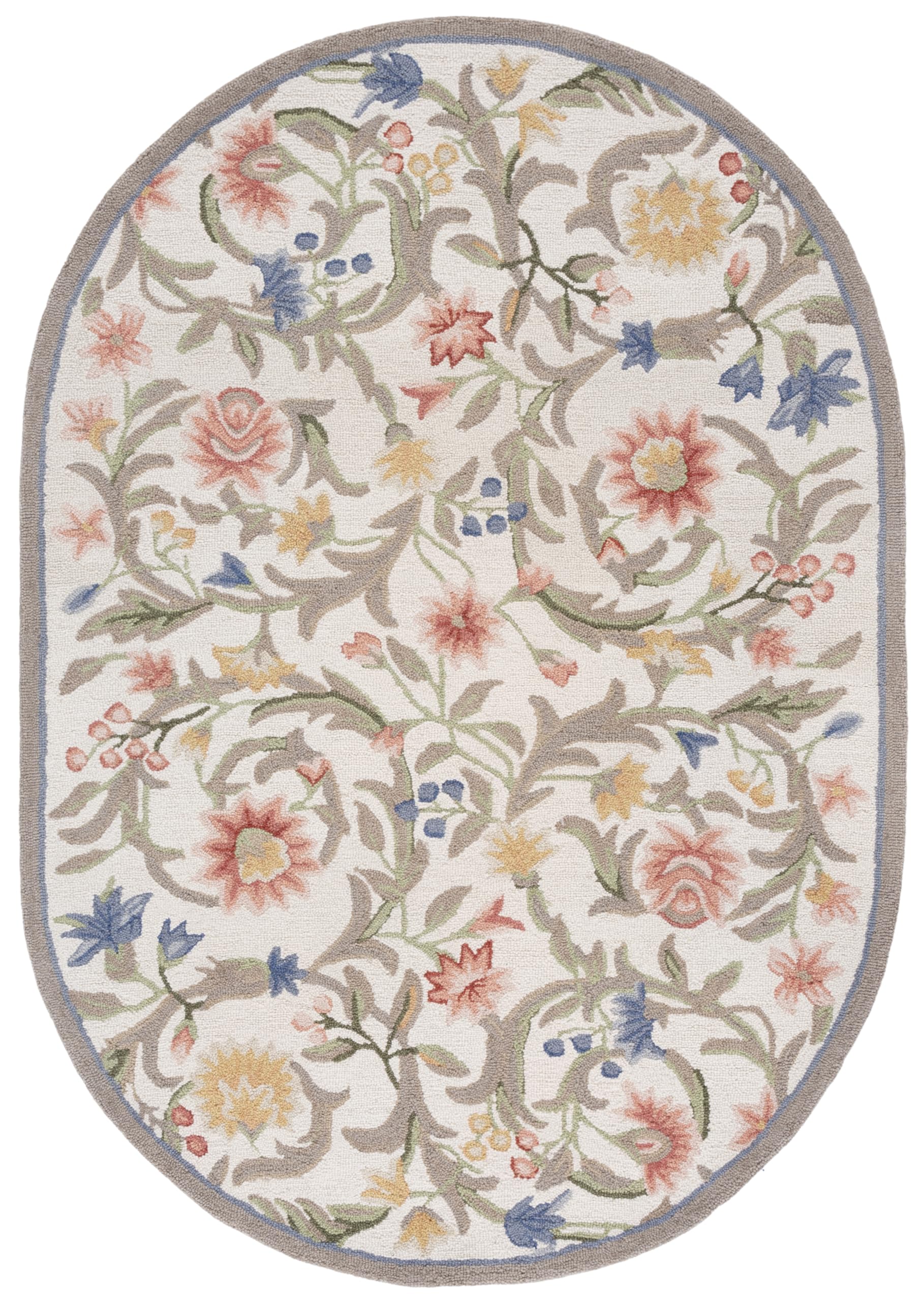 Chelsea Collection Area Rug - 6' x 9' Oval, Ivory, Hand-Hooked French Country Wool, Ideal for High Traffic Areas in Living Room, Bedroom (HK248A)