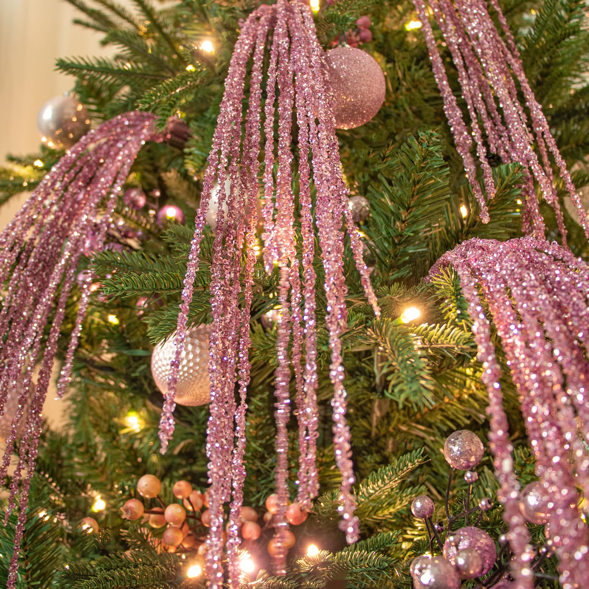 KI Store 6 rami decorativi di Natale, rami di Natale artificiali, 82 cm, con rami di brillantini, ramoscello di vischio, per decorazioni natalizie (clip rosa)