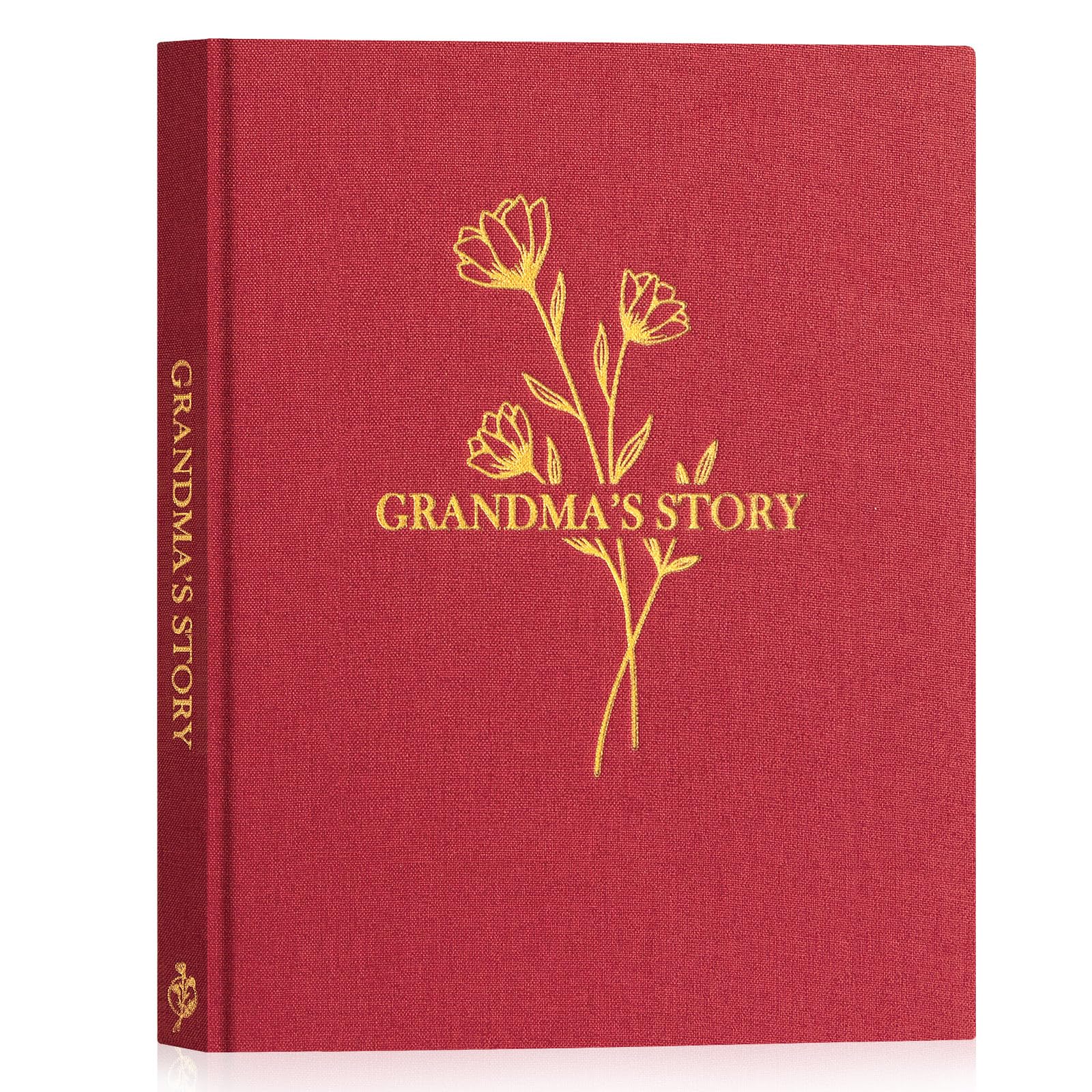 Lanpn Grandma Life Story Book Journal with 260+ Prompts, Linen Hardcover Grandmother Guided Journal Memory Keepsake Book to Fill Out, Birthday Mother's Day Christmas Grandmas Gift, Red