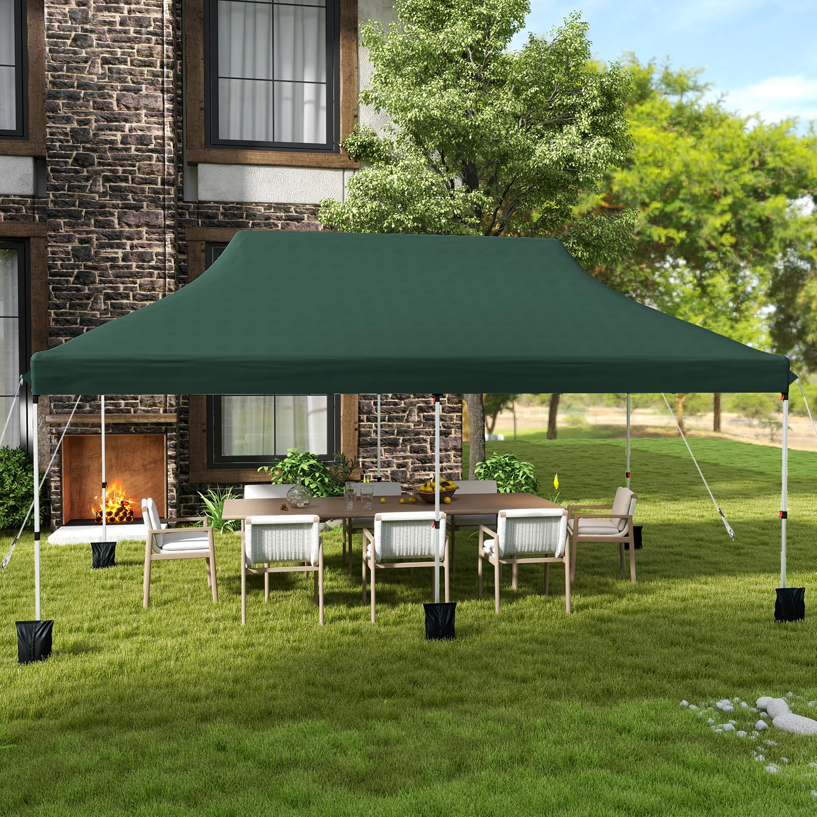 COSTWAY Carpa Plegable 3x6m, Pergolas de Jardin Pop UP, Protección UV 50+ Impermeable, Bolsa de Transporte, Cenadores Pabellón Jardin Exteriores, 6 Sacos de Arena (Verde)