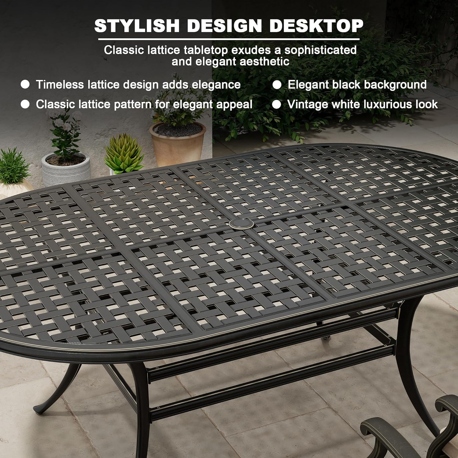 MONDAWE 72 Inch Rectangle Patio Dining Table, Cast Aluminum Outdoor Dining Table with 2" Umbrella Hole, Weather-Resistant Table for Lawn Garden Backyard, Black