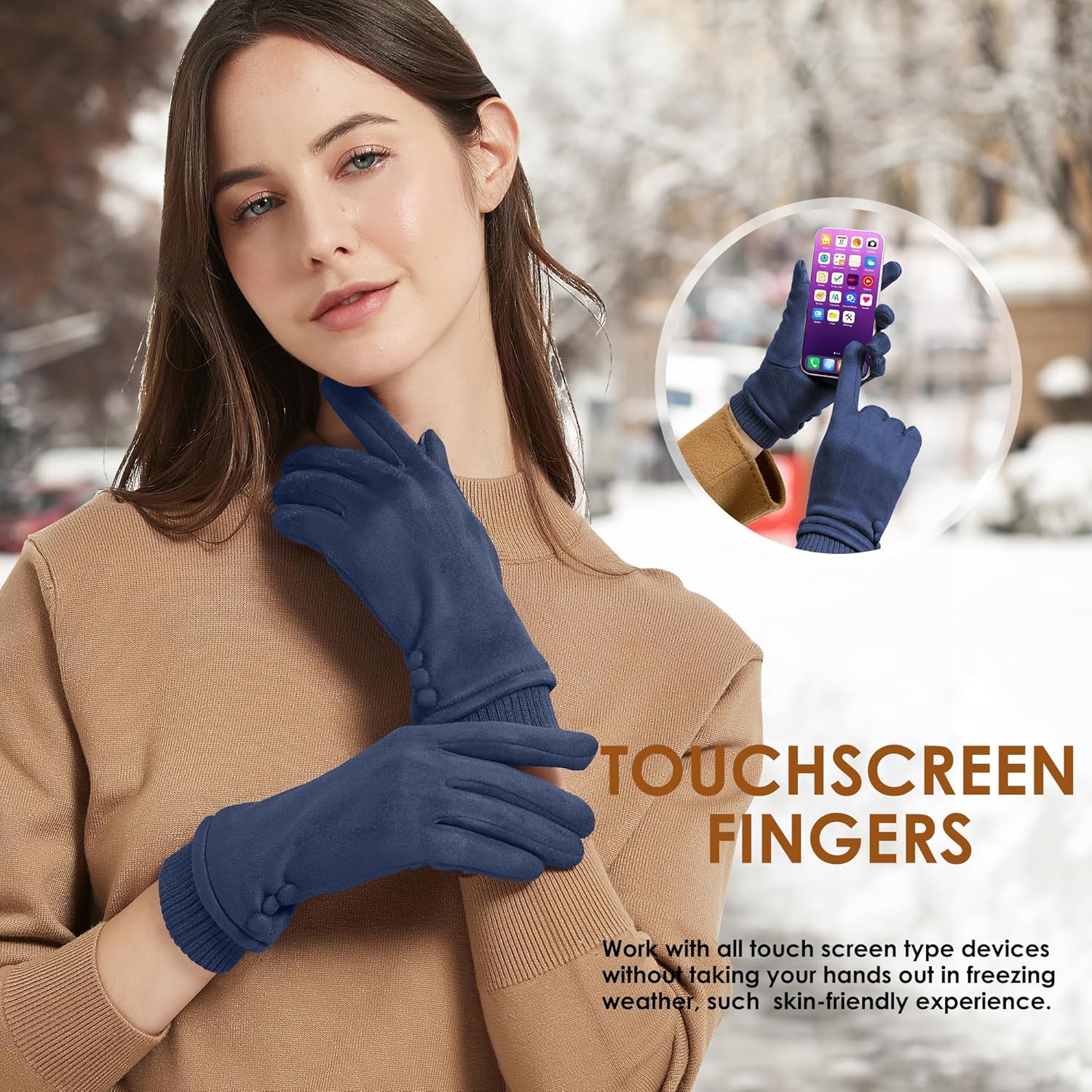Dsane Womens Gloves Winter Touch Screen Texting Phone Windproof Gloves for Women Fleece Lined Thick Warm Gloves - Image 3