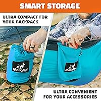 Vista 6 de Hamaca MalloMe para una o dos personas, para camping, set de hamaca colgante con 3 correas para árbol, hecha de nailon, es ligera, capacidad para 2