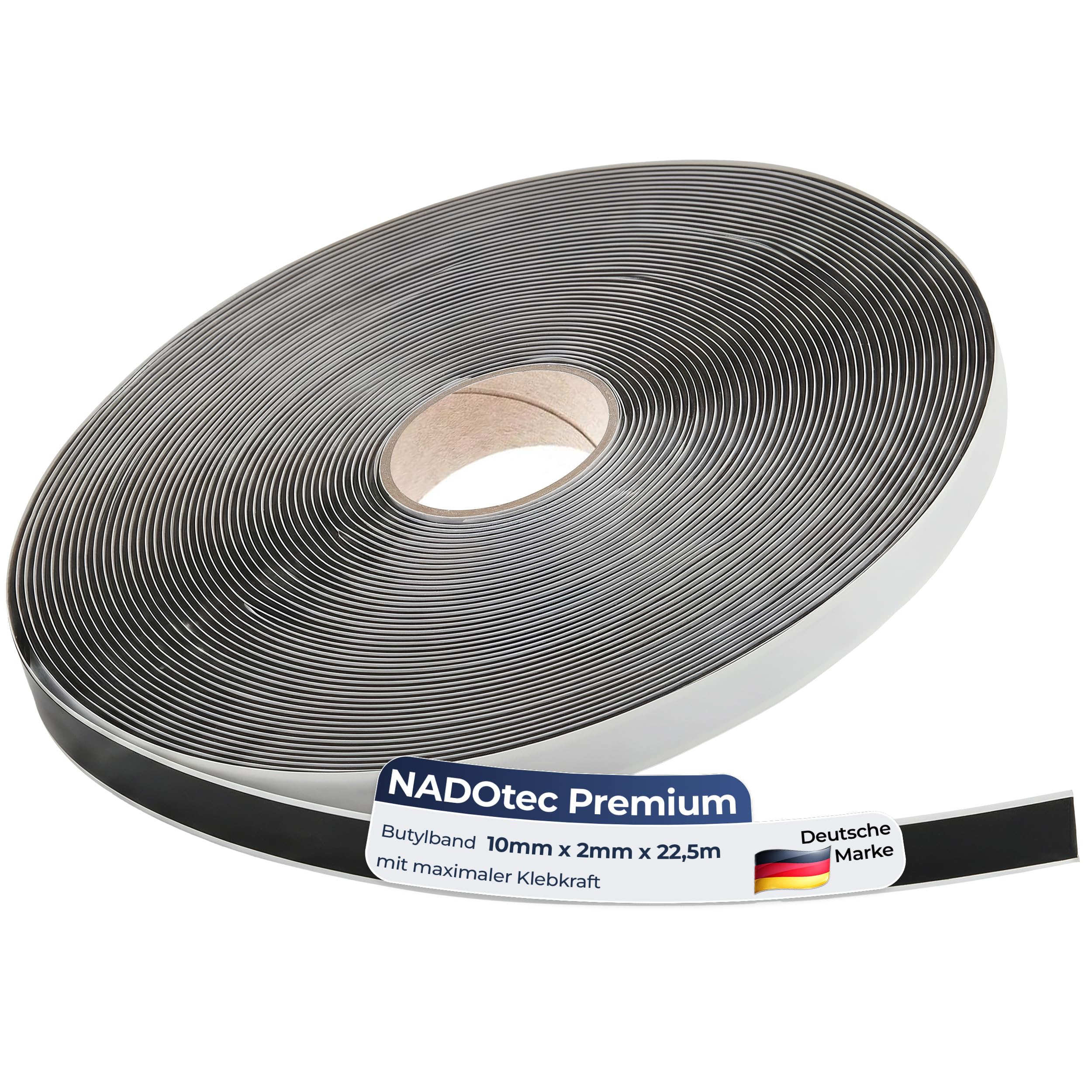 NADOtec Cinta de butilo negra 10 mm x 2 mm x 22,5 m – Cinta de sellado adhesiva por ambos lados para coche, ventana, puerta y canalón – resistente al agua butilo para juntas – Junta universal – Cinta