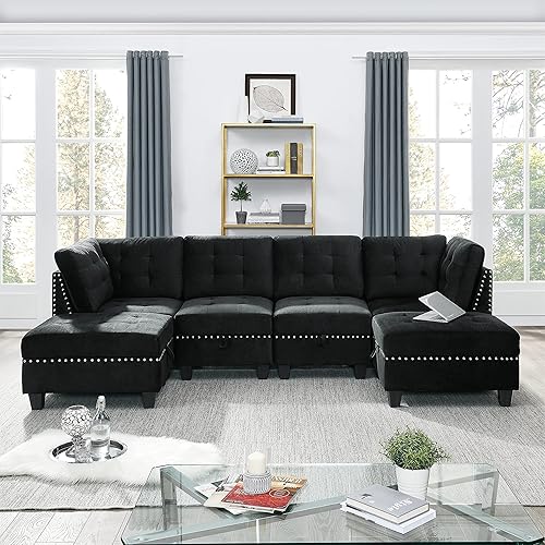 Juegos de muebles de sala de estar, sofá modular seccional, sofás y sofás combinados, sofá de terciopelo en forma de U de 116 pulgadas con función