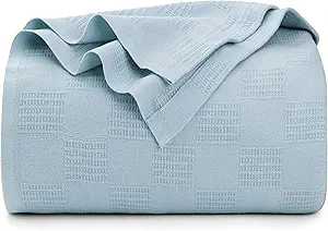 Utopia Bedding Sky Blue 100% Cotton Blanket [Queen Size - 90x90 Inch] 350GSM Lightweight, Soft and Breathable Thermal Blanket for All Seasons