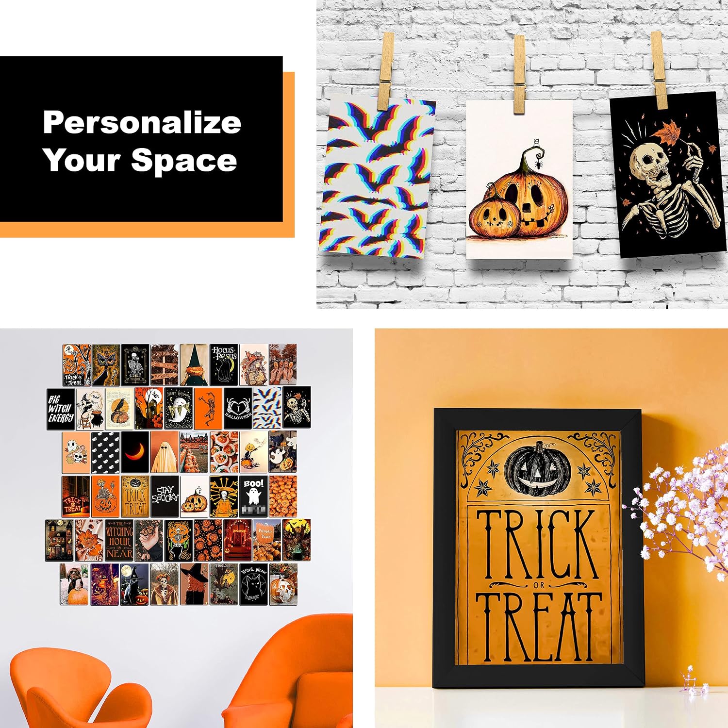 KOLL DECOR Aesthetic Halloween posters for wall decor - 50 Set 4''x6'' Halloween Pictures Collage kit Room Collage Decoration Aesthetic Wall Collage Kit for Teen Girls