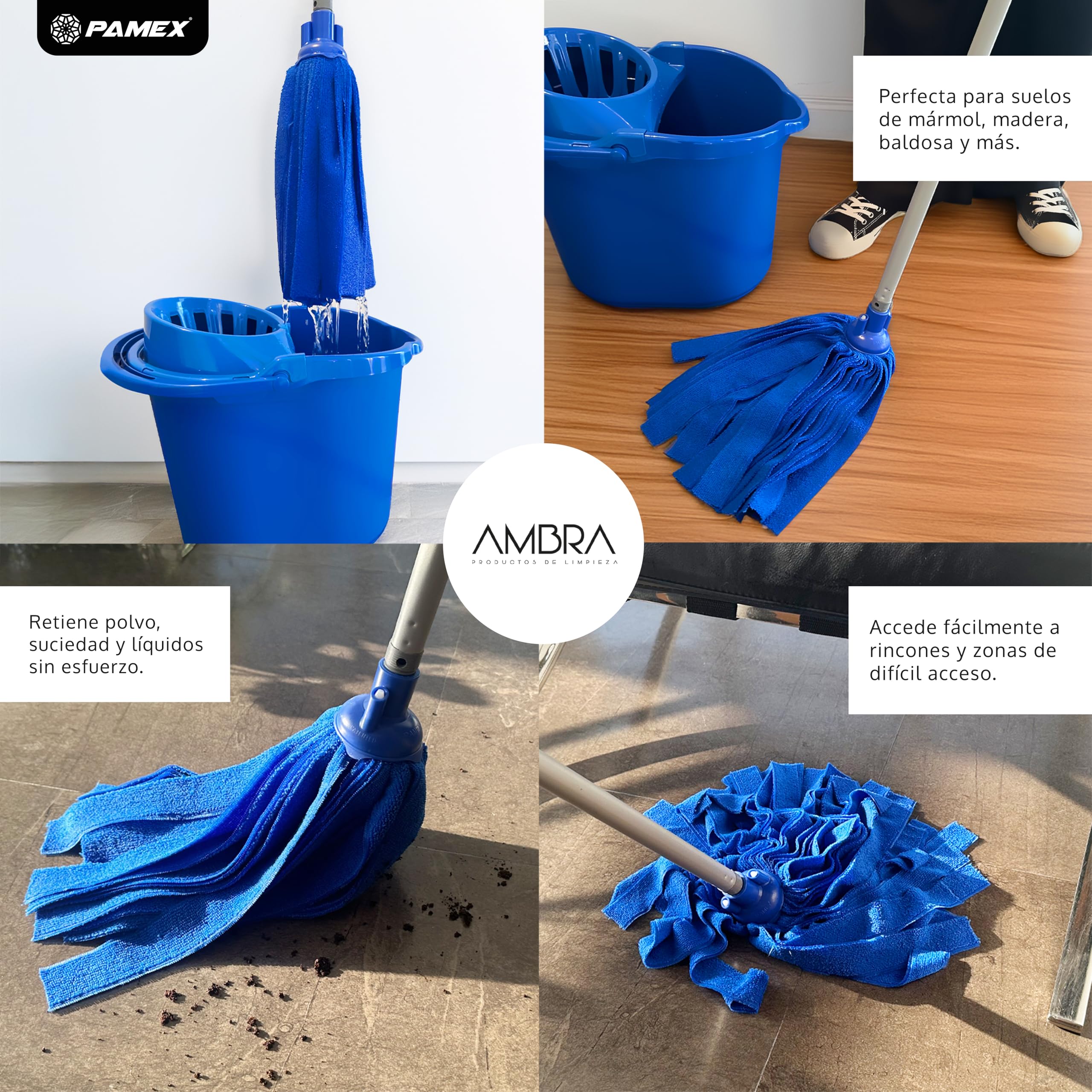 Pamex - Fregona Microfibra Tiras Ambra Azul - 24 Unidades