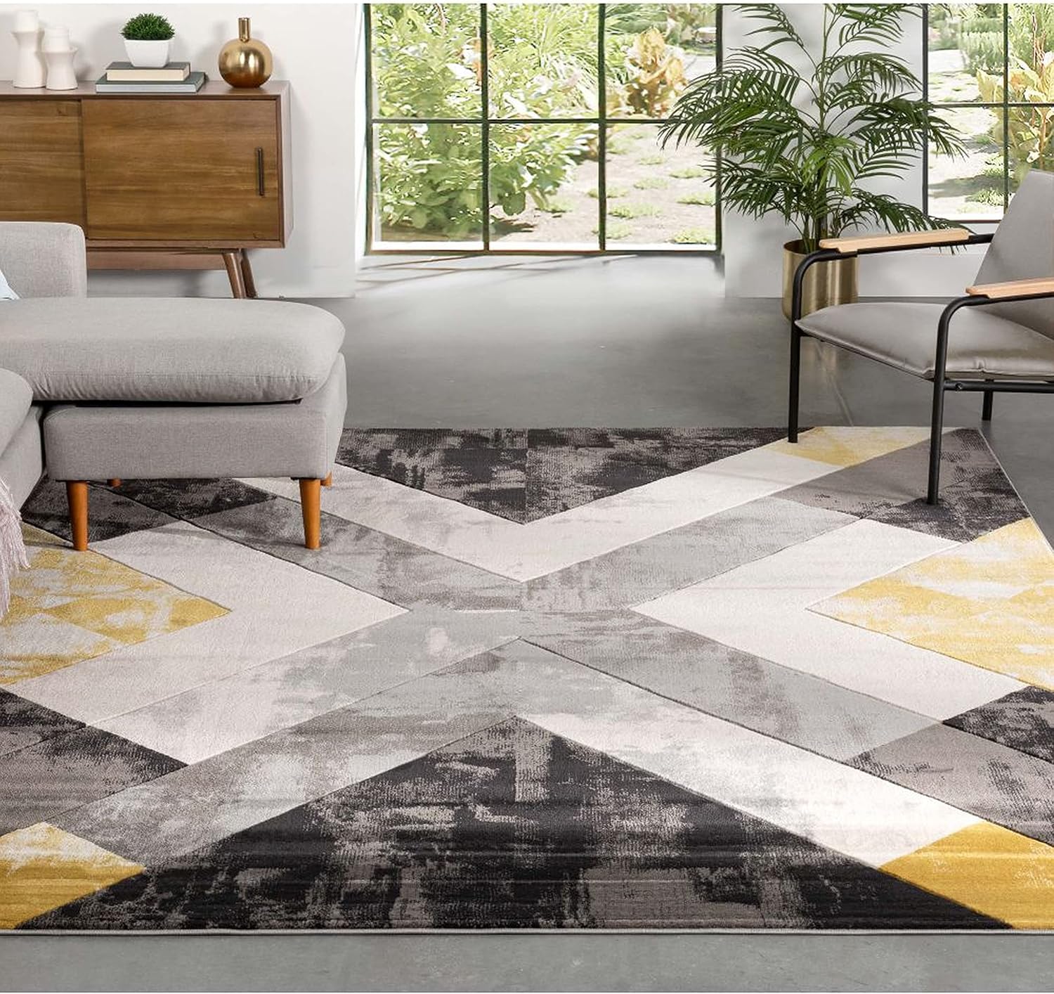 Well Woven Good Vibes Rosa Gold Modern Tribal Geometric 3D Texture Carved 5'3" x 7'3" Area Rug,