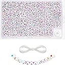1400 Pieces 4x7mm White Round Acrylic Alphabet Letter Beads A-Z Heart Pattern Beads and Crystal Line for Jewelry Making Bracelets Necklaces Key Chains