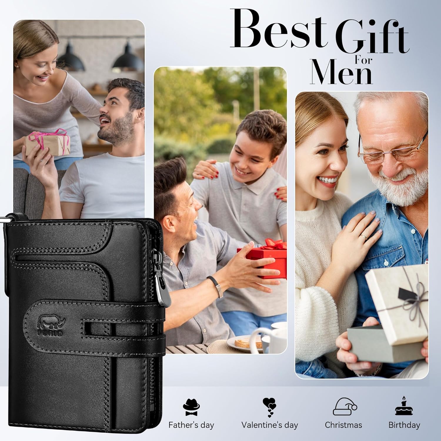 furid Genuine Leather Chain Wallet: RFID Blocking Men's Wallet with Anti-Theft Chain - Bifold Zipper Coin Pocket Holds 15+ Cards - Gift for Young Men on Birthday Anniversary for Motorcycle Riding - Image 6