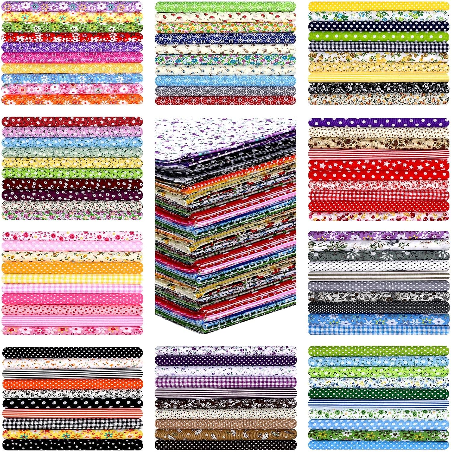 100 Pcs 10 x 10 Inches Cotton Fabric Square No Repeat Patchwork Fabrics Cotton Printed Floral Craft Fabric Patchwork Bundles Flower Quilting Fabric Craft for DIY Sewing Cloths Handmade Accessories