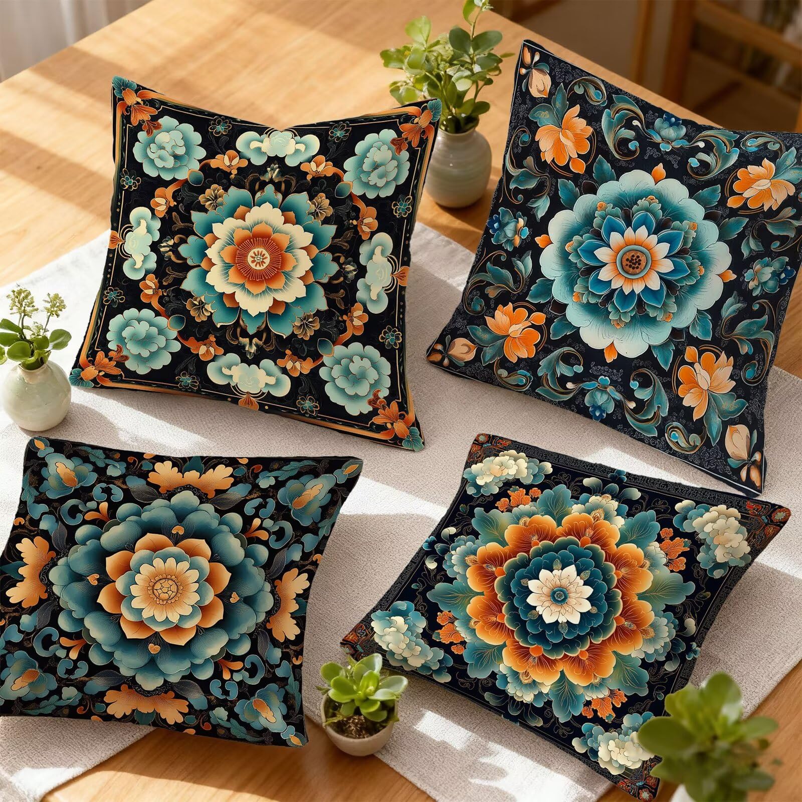 Turquesa Funda Cojin 60x60 Bohemia Funda Almohada 60x60 Cojines Sofa Súper Suave Fundas Cojines Decorativos Fundas Almohadas 4 Piezas Cervicales y Cuello, para Hogar Cama Salon Decoracion E - 841