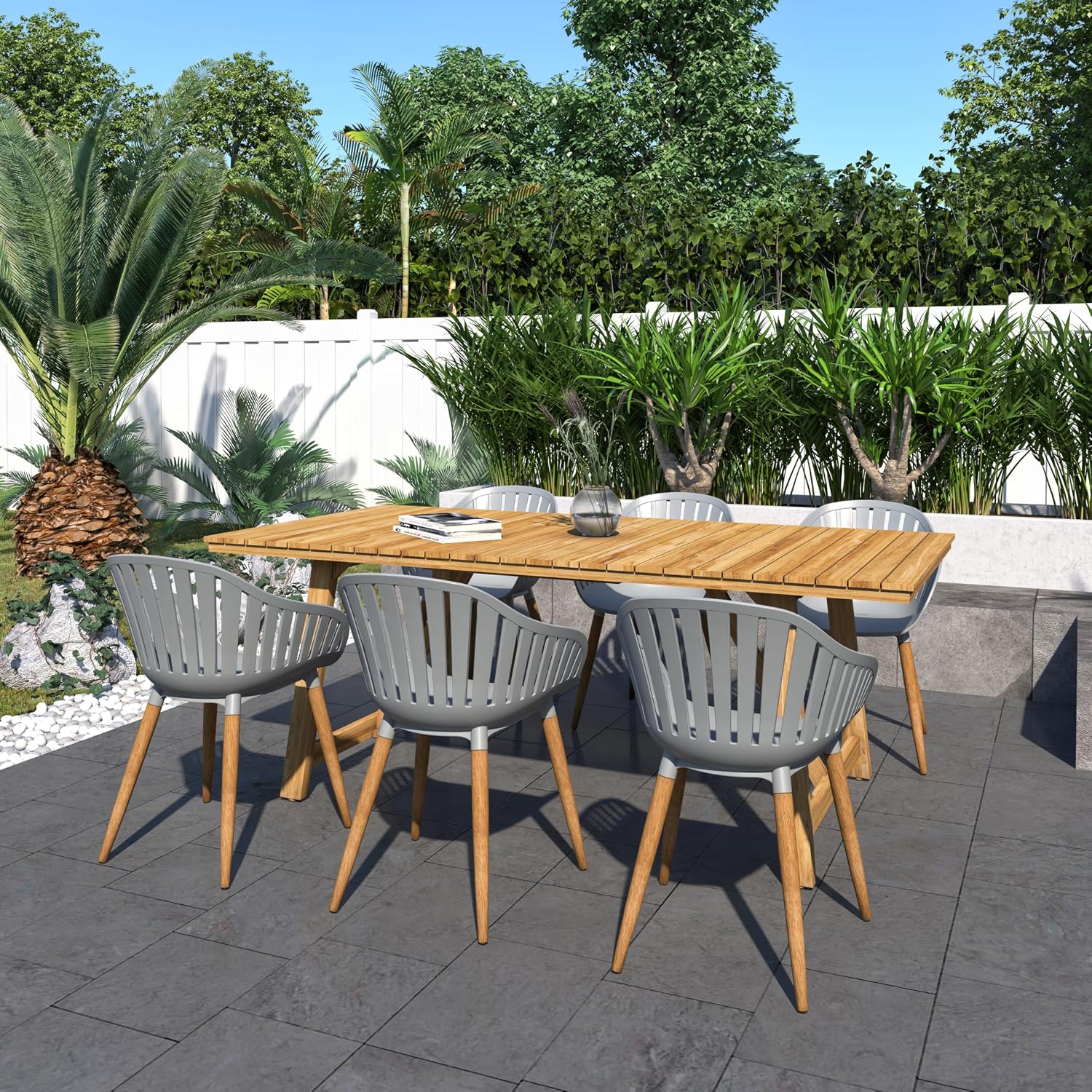 Amazonia Towson 7-Piece Outdoor Rectangular Dining Table Set | Certified Teak | Ideal for Patio and Indoors