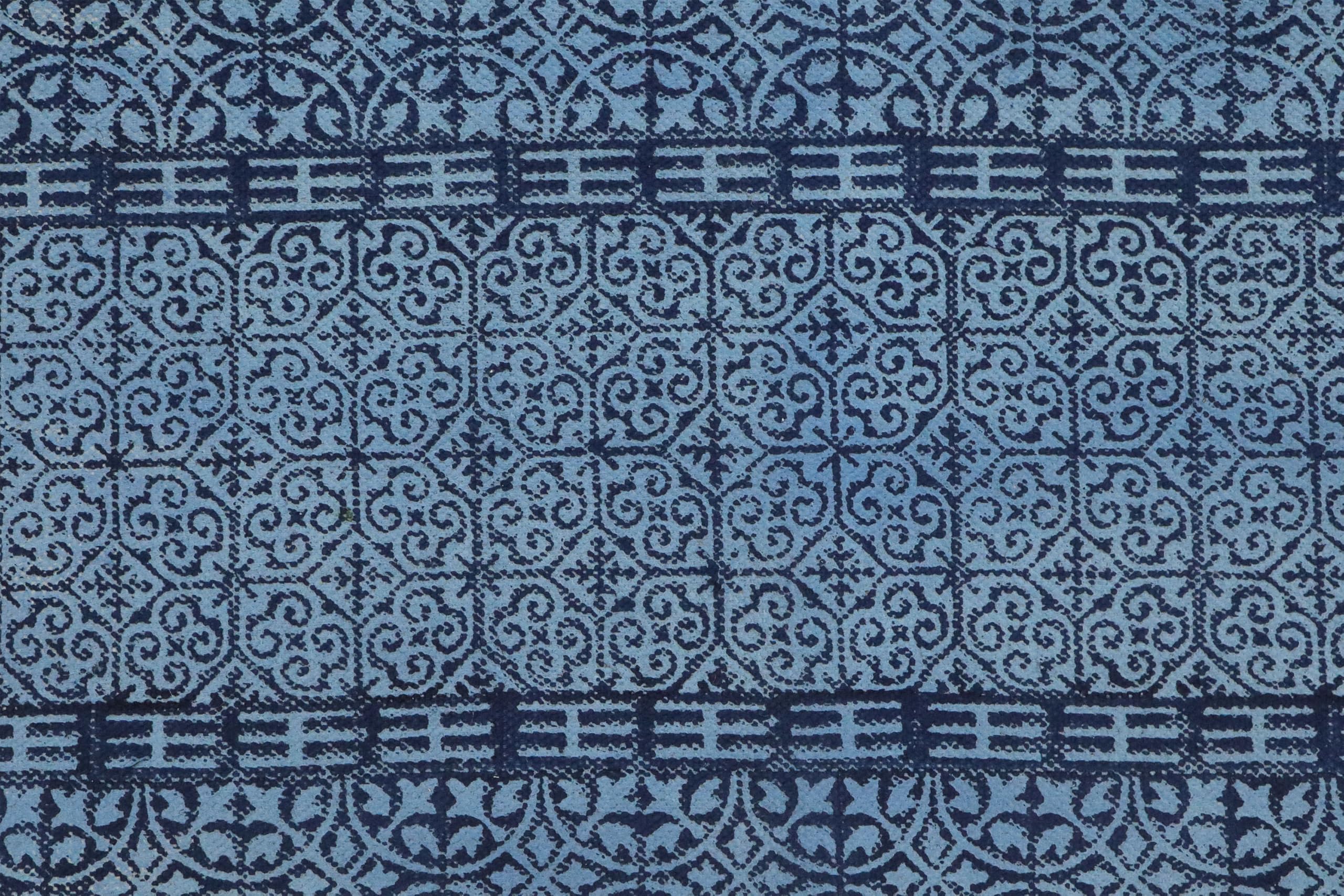 Bawełna Dhurrie 2 x 6 kilim bieżnik królewski niebieski geometryczny wzór ręcznie zmywalny chodnik 0,5 cm grubości, ręcznie robiony boho do użytku wewnątrz na zewnątrz, płaskie dywany do