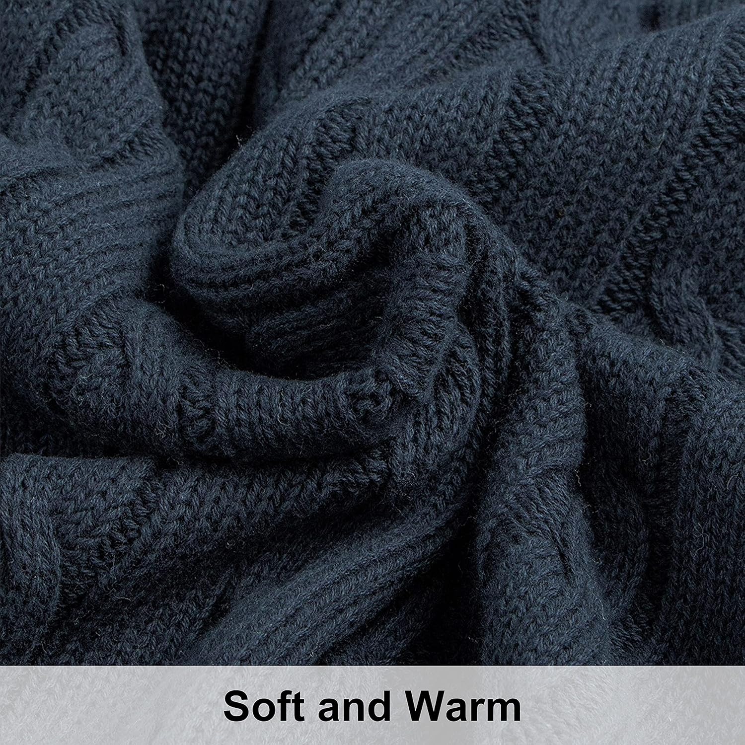 NTBAY 100% Pure Cotton Cable Knit Throw Blanket, Super Soft Warm 51x67 Knitted Throw Blanket for Couch, Sofa, Chair, Bed - Extra Cozy, Machine Washable, Comfortable Home Decor, Navy - Image 2