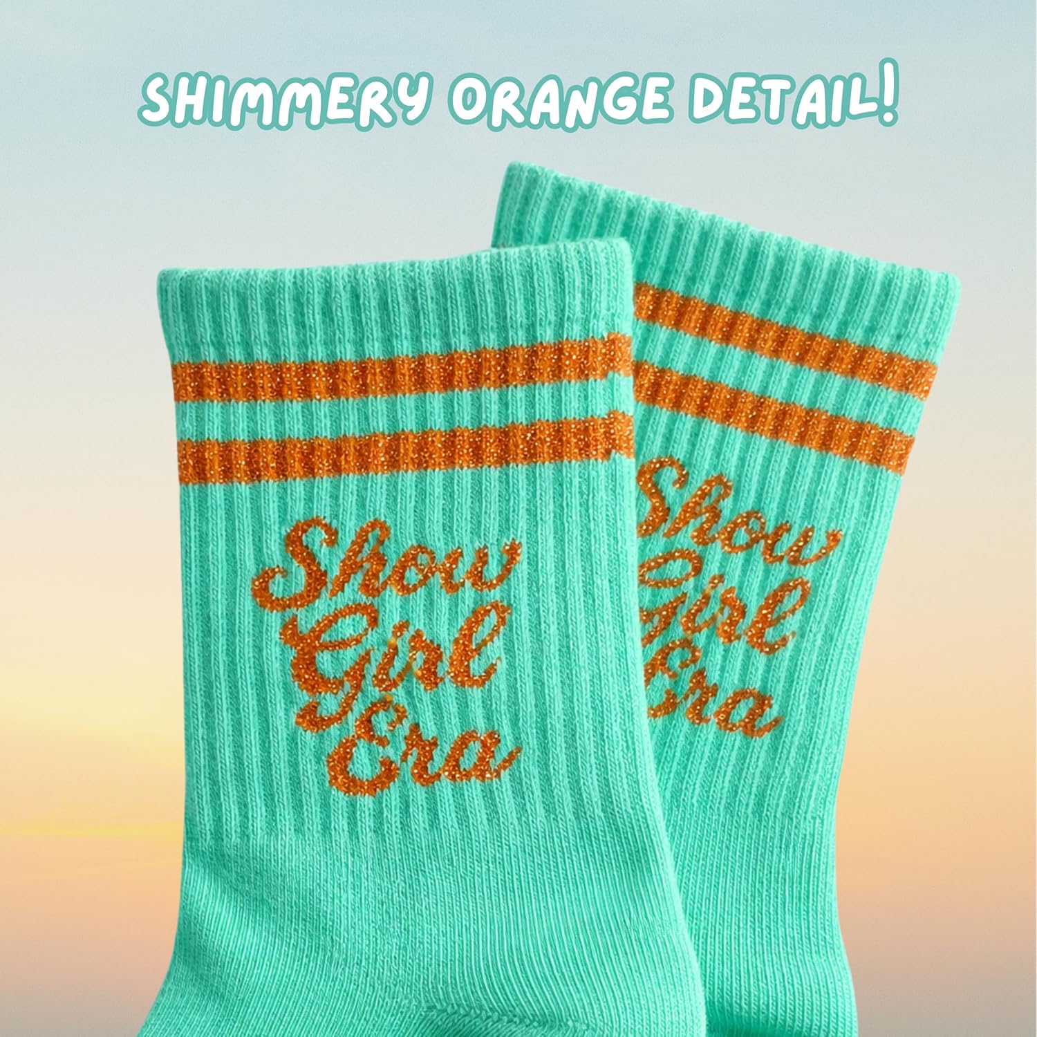 Showgirl Era Decorative Socks, Teal and Orange, Mid Ankle, Fun Music Lover Design, One Size Fits Most, Gift for her