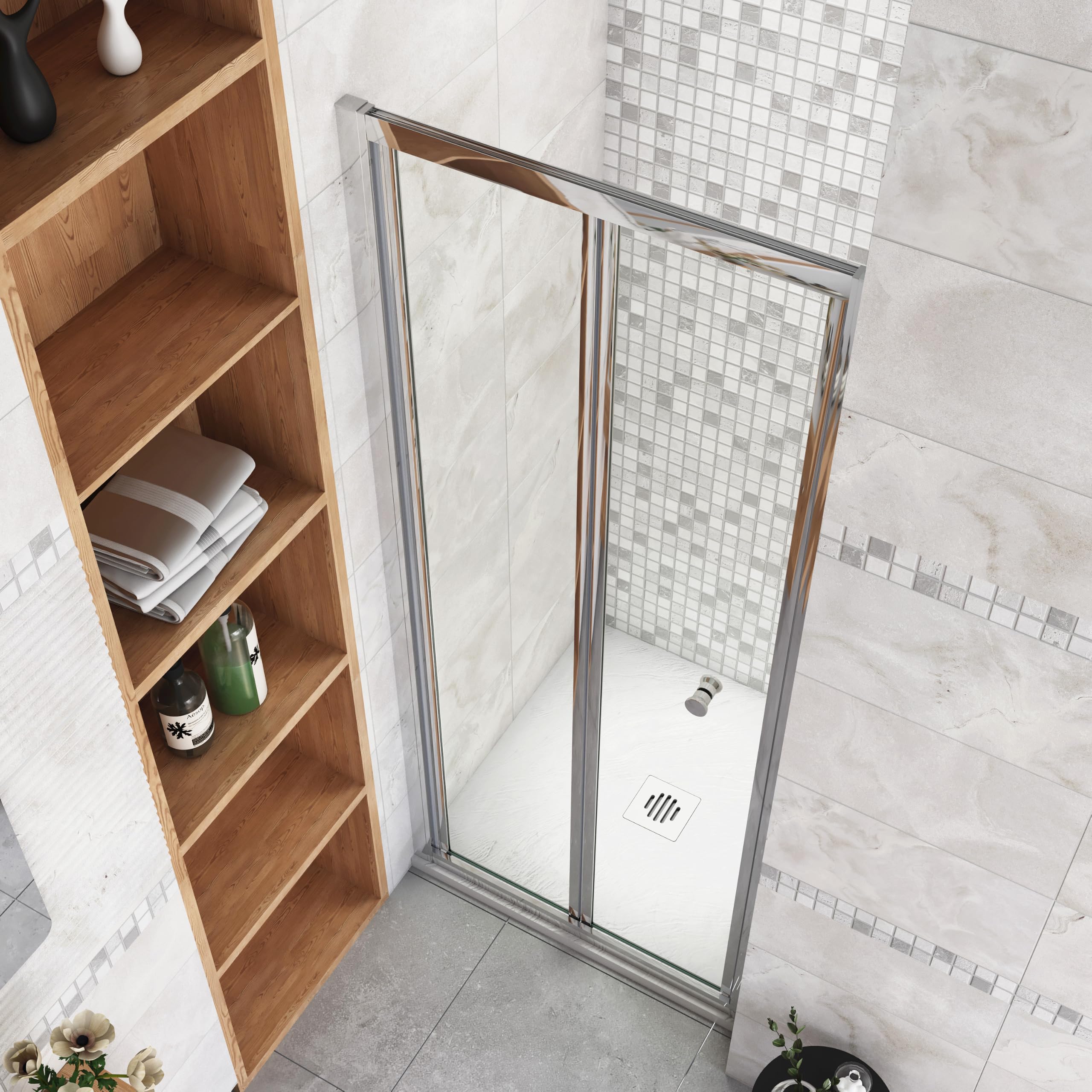 Aica Sanitär Duschtür Falttür 90 x 185cm Nischentür 5mm ESG Glas Dusche