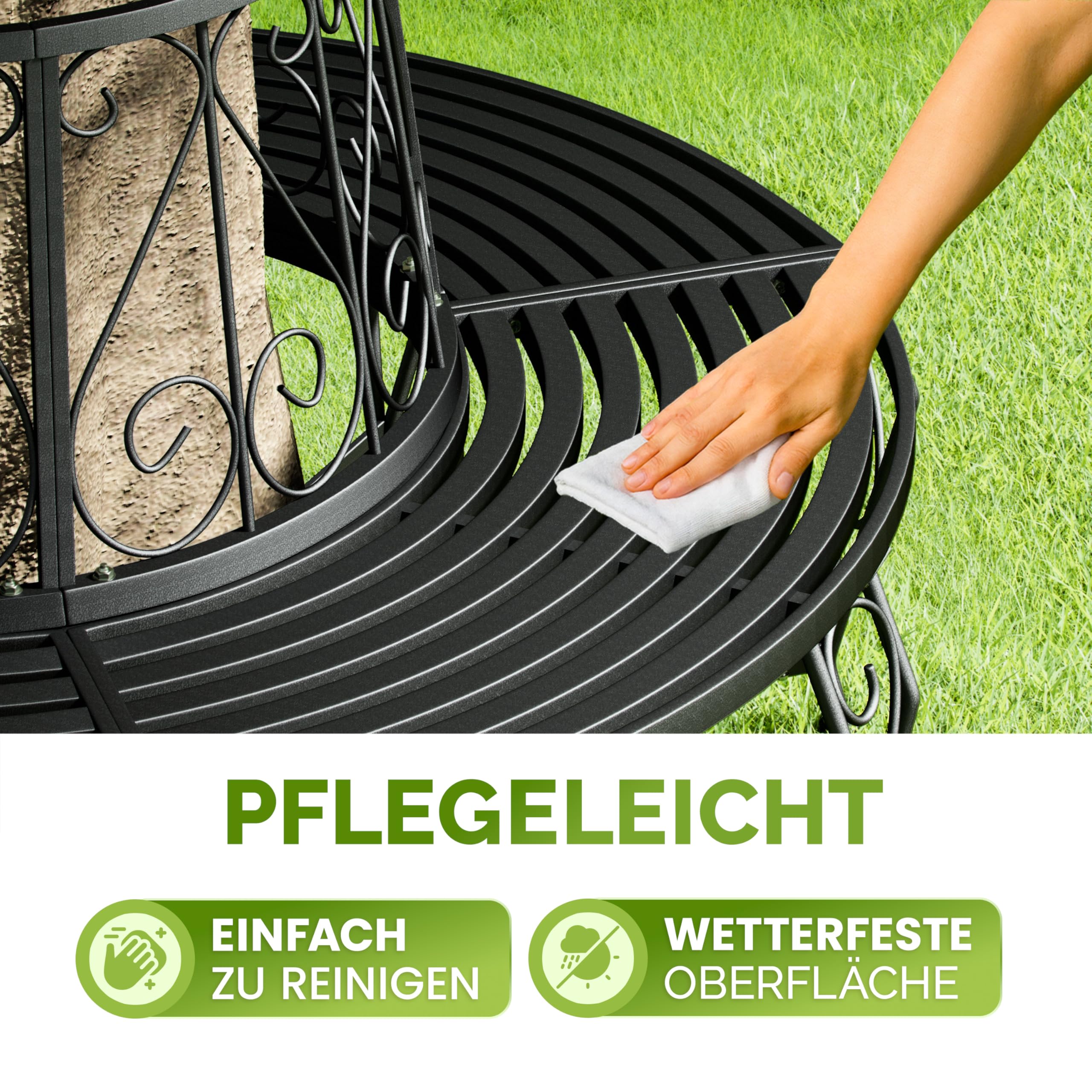 Casaria® Gartenbank Sitzbank Ø160cm Metall Pulverbeschichtet Wetterfest 320kg Belastbar Rundbank Fußschutz Garten Baum Bank Vintage Schwarz