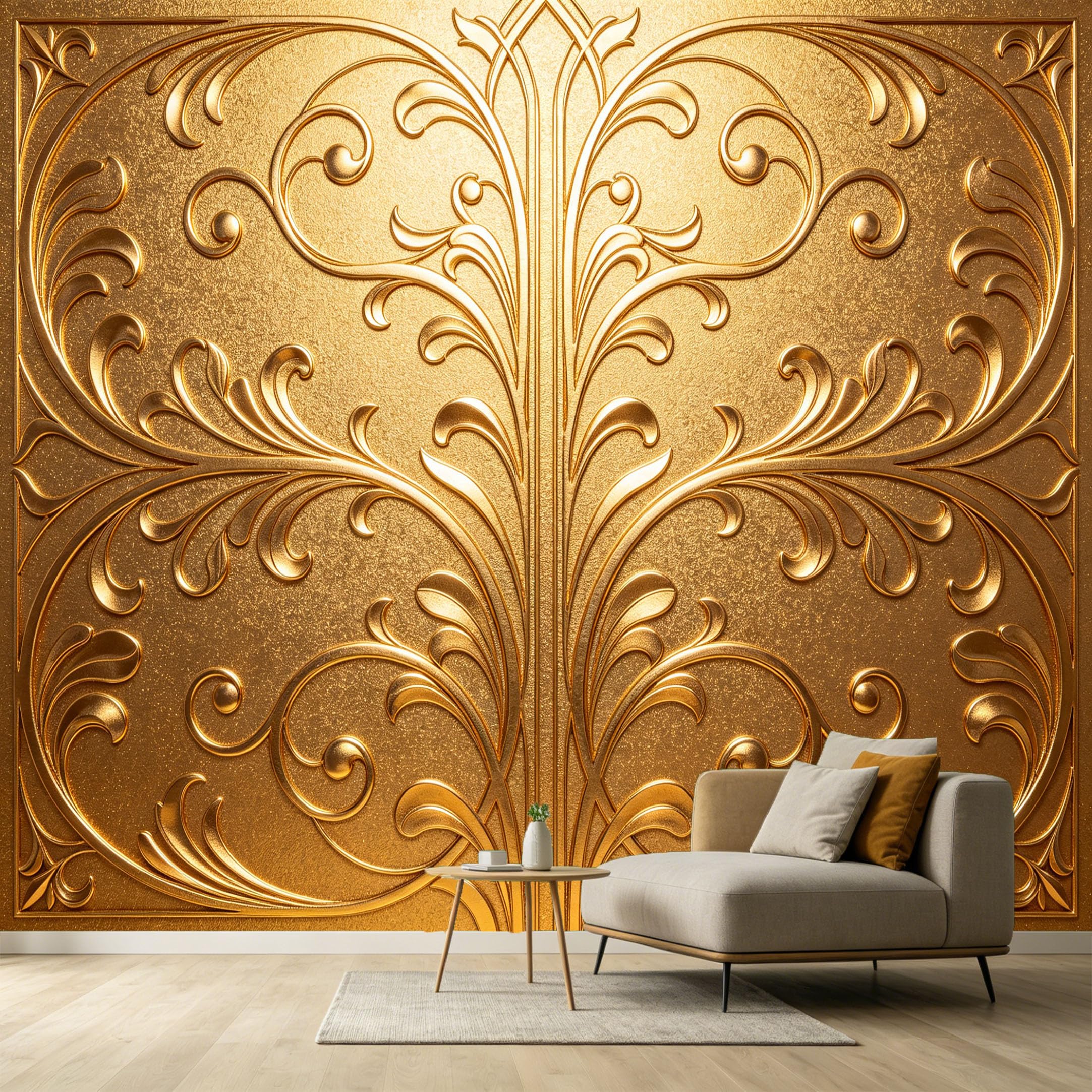 Custom Size Wall Murals Neoclassical Modern Gold Textured Floral Scrollwork Pattern SelfAdhesive Wall Fabric Removable Large Wallpaper for Photo Living Room