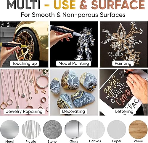 Miniatura 4 de Paquete de 6 marcadores cromados líquidos, bolígrafos permanentes cromados para plástico, metal, pintura de modelos, kit de retoque y reparación,