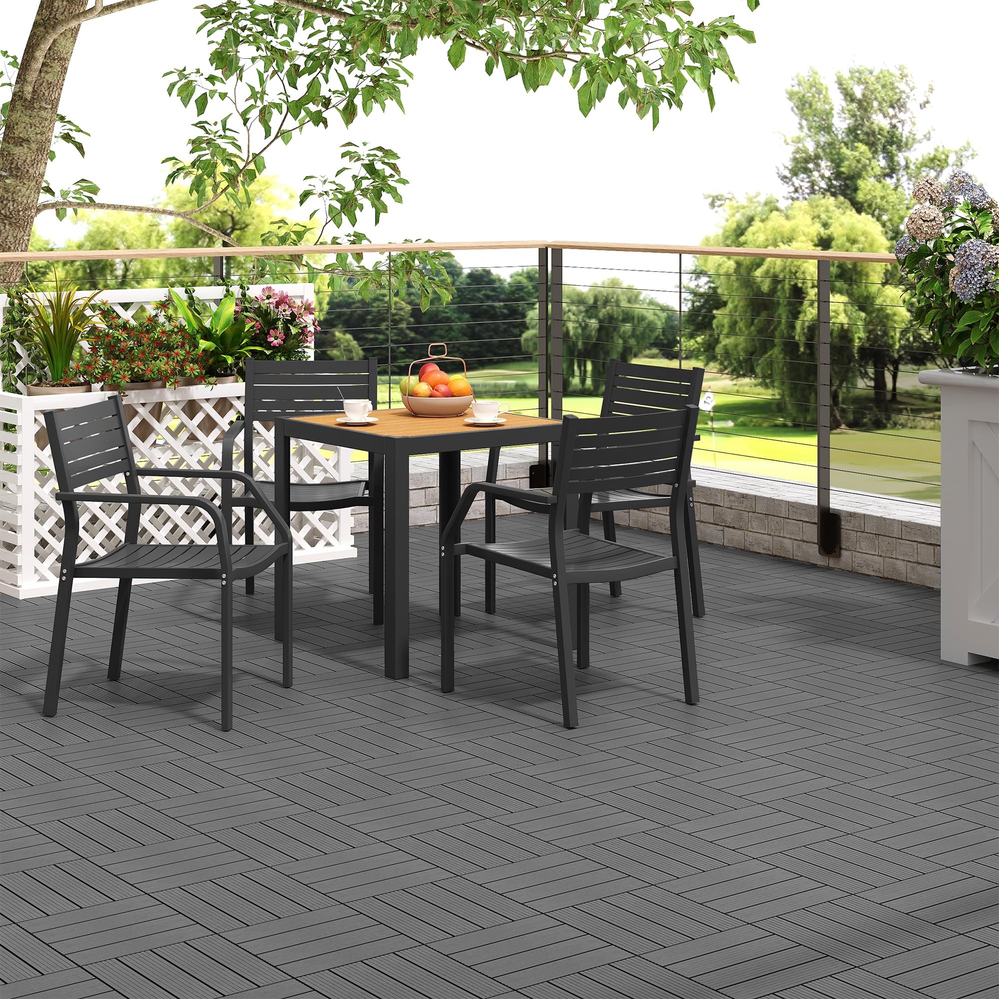 Laneetal Wpc Terrassenfliesen Zum Einrasten, Set Aus 12 Clip-on Outdoor-bodenfliesen Für