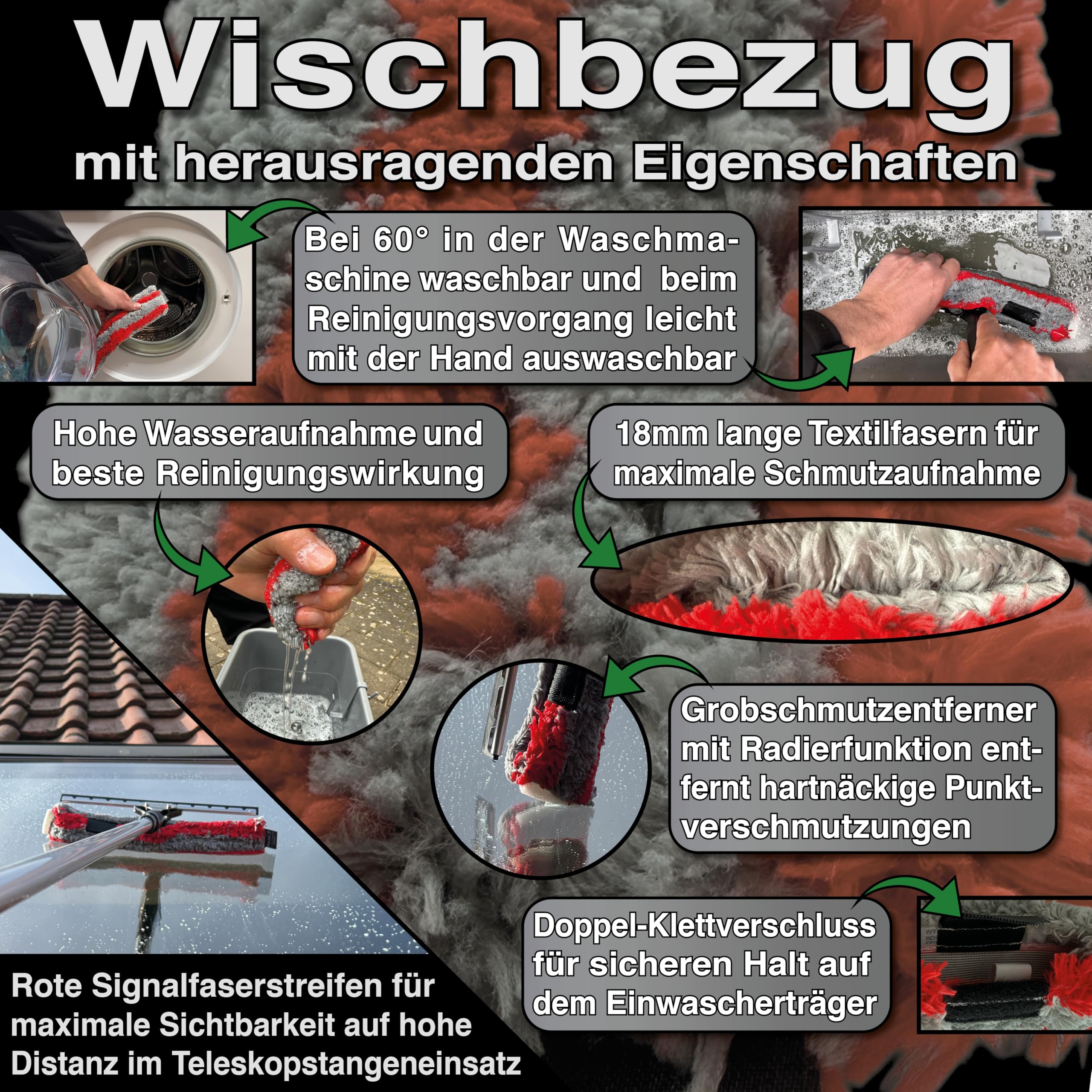 FenWi 4m Fensterreiniger Profi Set mit 400 cm Alu Teleskopstange Gummilippe Kombi Fensterwischer Mikrofaser 35/40cm Winkelgelenk + Zubehör zum Fenster putzen I Reinigung von Solaranlage Photovoltaik