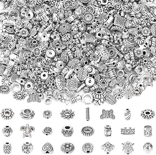 Miniatura 8 de UPINS 300 cuentas espaciadoras plateadas y doradas para suministros de fabricación de joyas, pulseras, collares, manualidades, cuentas plateadas,