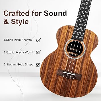 Caramel Concert Ukulele, CC207-23 inch KOA Acacia Wood Ukelele for Adults Beginners Kit with Carbon String, Digital Tuner, Strap