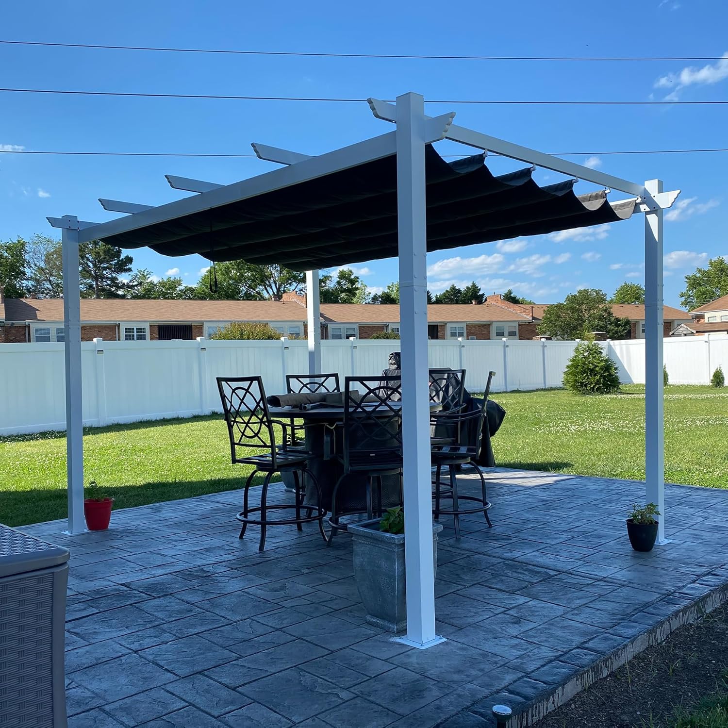 PURPLE LEAF 10' x 13' Outdoor Retractable Pergola Heavy-Duty Aluminum White Pergola with Sun Shade Canopy Patio Modern Shelter for Garden Yard Deck Grape Trellis, Grey