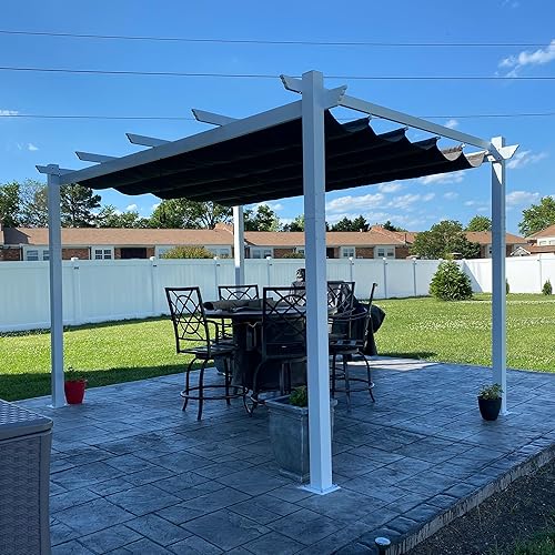 Miniatura 147 de PURPLE LEAF Pérgola de metal retráctil de 10 x 12 pies con toldo y cubierta de sombra para jardín, patio, terraza de playa, cenador, color blanco