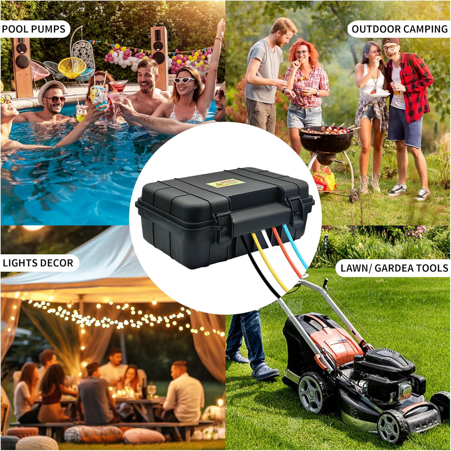 Paxboxtech Large Outdoor Electrical Box (13.4 x 9.5 x 5.2 inch), IP54 Waterproof Outdoor Extension Cord Cover, Weatherproof Outlet Box, Protect Power Strip, Outlet, Timer, Plug, Holiday Light, Black