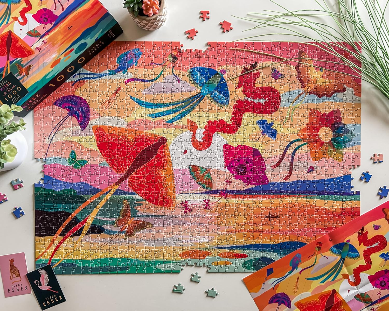 Elena Essex Puzzles for Adults 1000 Pieces - Kites at Dusk | Jigsaw Puzzles | 1000 Piece Puzzle | Colourful Sunset Landscape Puzzle | Puzzles Size 20x28 inches