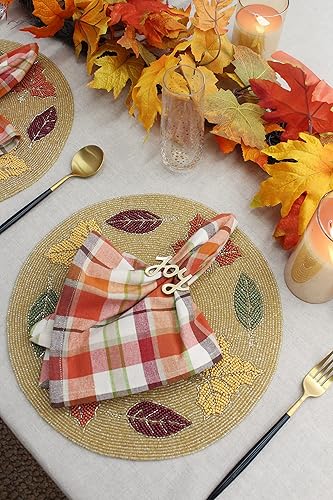 Miniatura 6 de COTTON CRAFT Servilletas de tela a cuadros de cosecha  Juego de 12 servilletas de algodón puro  Servilleta reutilizable  17 x 17  Naranja óxido