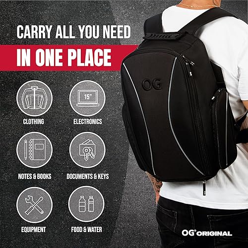 Miniatura 13 de OG Original GetAway - Mochila de motocicleta impermeable, hombre, carcasa dura, gran capacidad, expansible 35L-45L, bolsa para casco de motocicleta