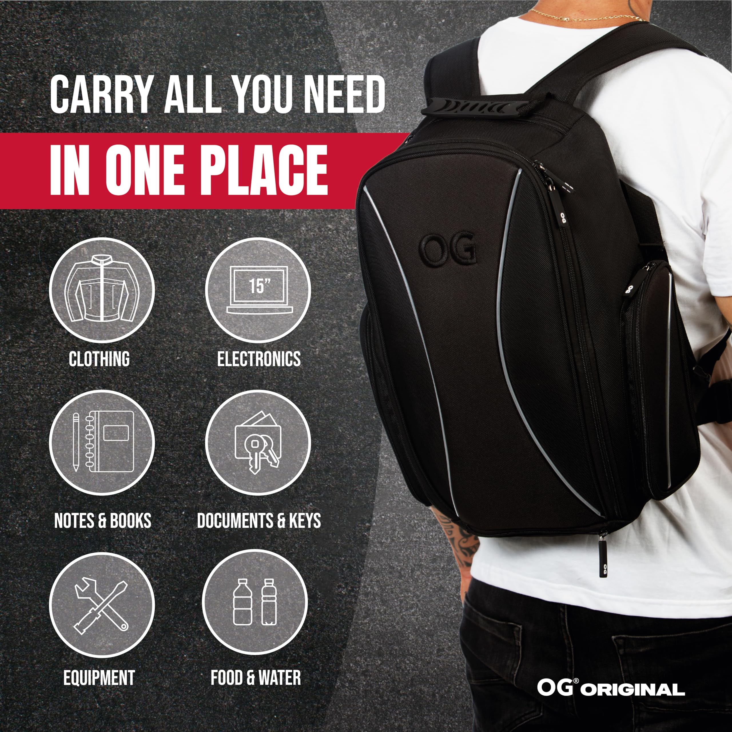 OG Original Czarny Wodoodporny Plecak Motocyklowy GO, 20L, Pasek na Kask Motocyklowy, Torba na Kask, Torba Rowerowa, M?ski, Laptop, Odblaskowy