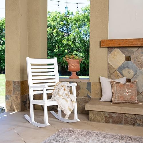 Miniatura 8 de Shine Company 4335WT Hampton - Mecedora de madera para patio al aire libre, color blanco