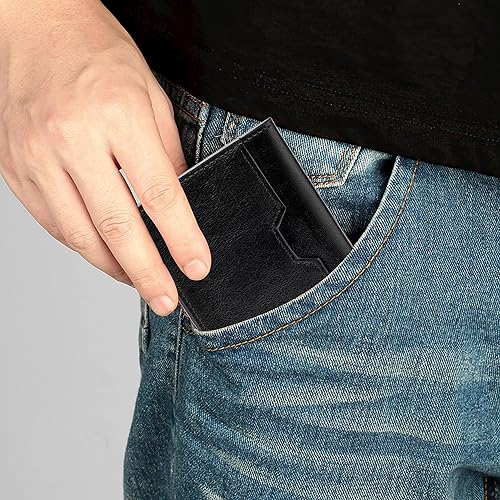 Miniatura 6 de Cartera minimalista de cuero para hombres, tarjetero de crédito, billetera plegable delgada, bolsillo frontal, funda para tarjeta pequeña, billetera