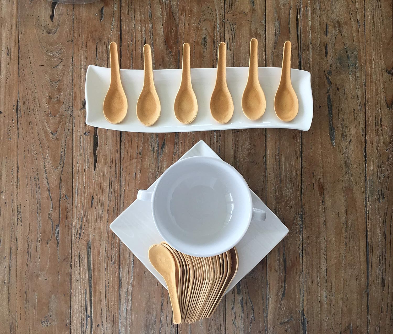 Edible Spoons, Appetizer spoon for FOOD PRESENTATION, Baked Vegan Eco Friendly, Ready to Eat, Ready to fill - Great for Parties, Catering Events and any other occasion.