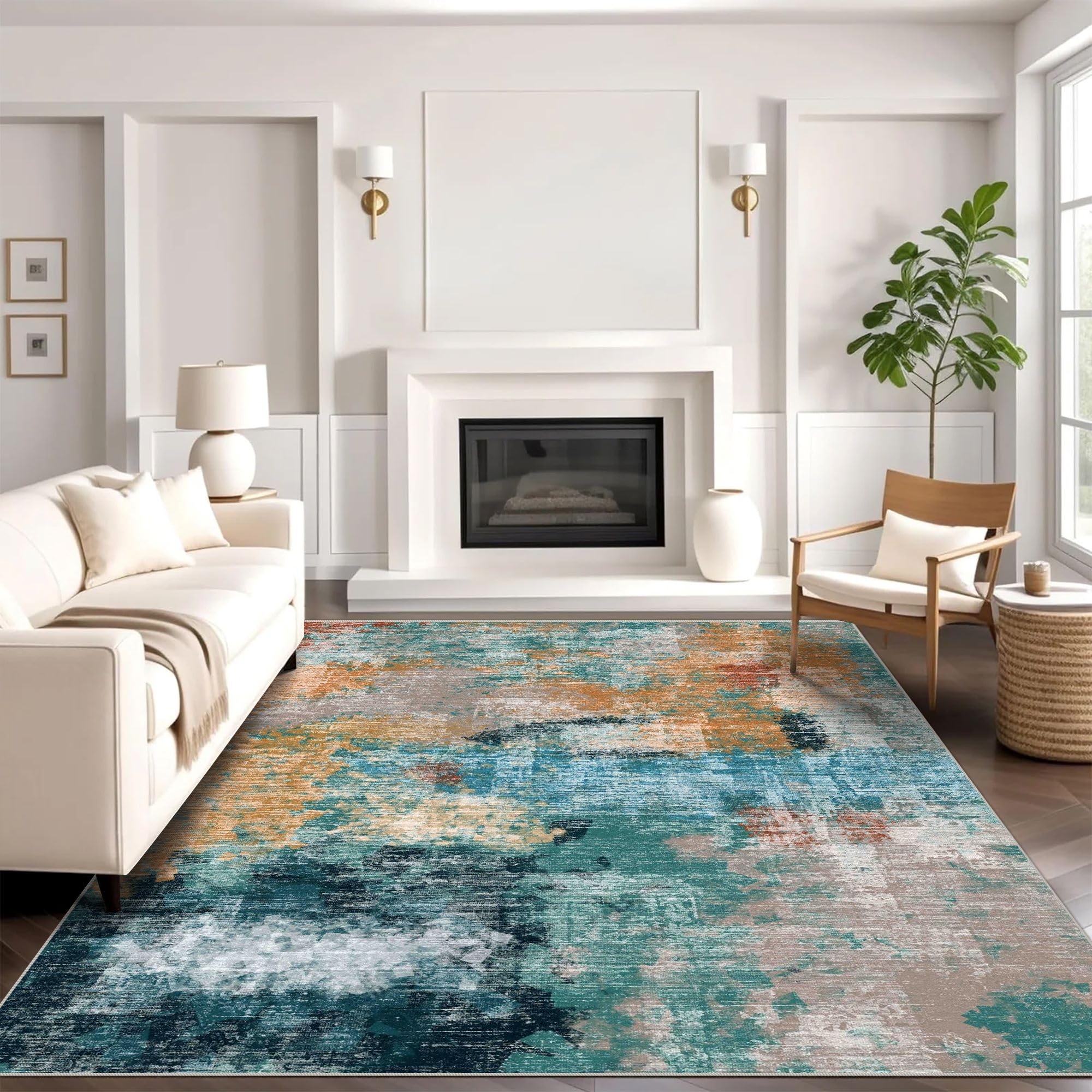 Photo 1 of vivorug 5x7 Area Rugs - Ultra-Thin Washable Rug with Non-Slip Backing, Ideal for Living Room, Bedroom, Kitchen Floor Carpet - Modern Abstract, Easy Clean, Durable, Low Pile, Rosy Clouds