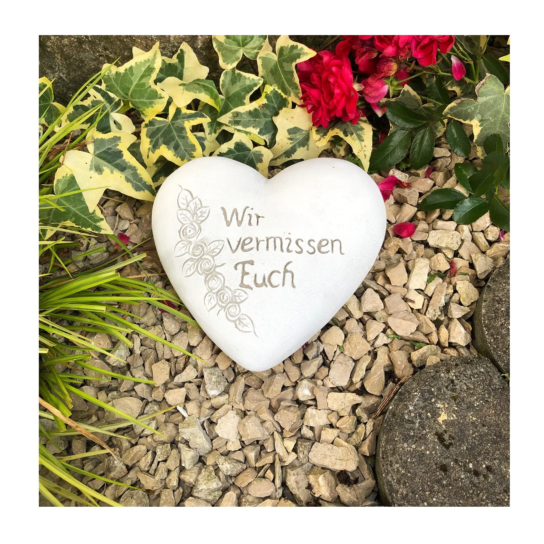 Radami XXL Grabherz Spruch Grabschmuck Grab Herz - Wir vermissen Euch - Grabdeko Trauerherz ca. 1300g